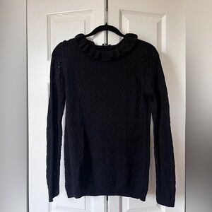 Talbots black knit crochet ruffled neckline sweater blouse small like new